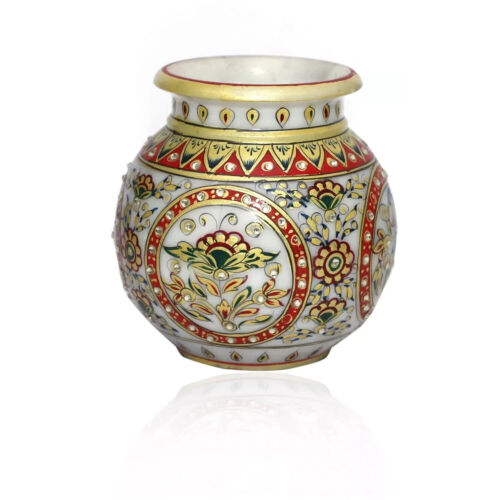 Handicraft Marble Designer Kalash for Pooja Meenakari Work Kalash (15x15x15 cm)