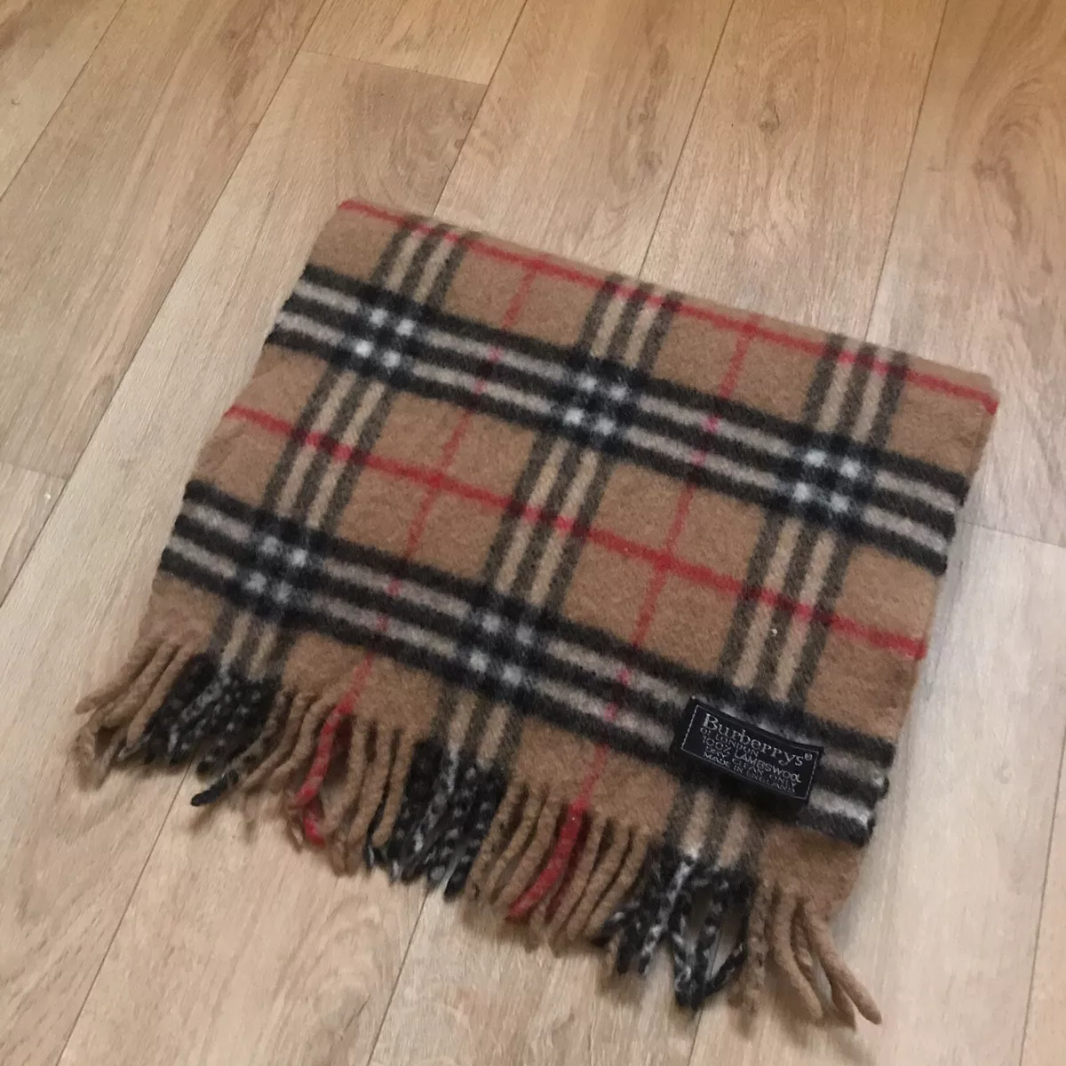 Authentic Burberry s Scarf nova check vintage Wool Fringe Unisex brown men women