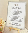 Wedding Guest Book Sign with Easel - Silver Hearts - Sparkly Collection
