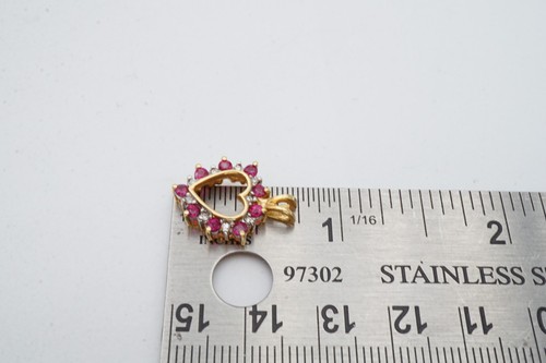 14k Yellow Gold Ruby Diamond Heart Pendant R0 - Picture 6 of 7