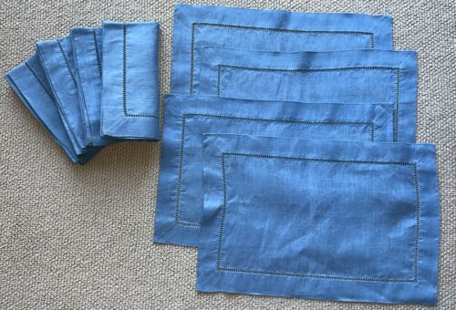 Pottery Barn Leinen Hohlsaum Schieferblau 4 Sets Tischsets und Servietten - Bild 2 von 6