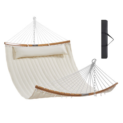 VEVOR Double Quilted Fabric Hammock with Curved Spreader Bars Detachable Pillow