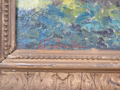 QUADRO ANTICO IN STILE IMPRESSIONISTA PERSONAGGI NEL PARCO DIPINTO FIRMATO S2 - Photo 11 sur 16