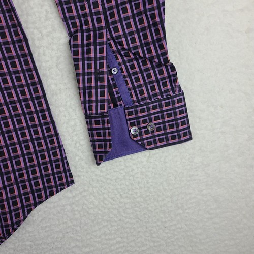 Bugatchi Uomo Shirt Mens XL Shaped Fit Black Purple Geometric Dress Button Up - Picture 2 of 11