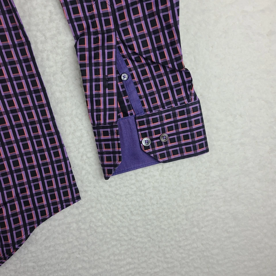 Camisa Bugatchi Uomo Para Hombres Talla XL Negra Púrpura Vestido Geométrico Abotonada Foto 2 de 4