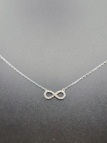925 Sterling Silver Infinity Necklace Genuine Diamond Pendant Love Symbol Gift - Picture 1 of 22