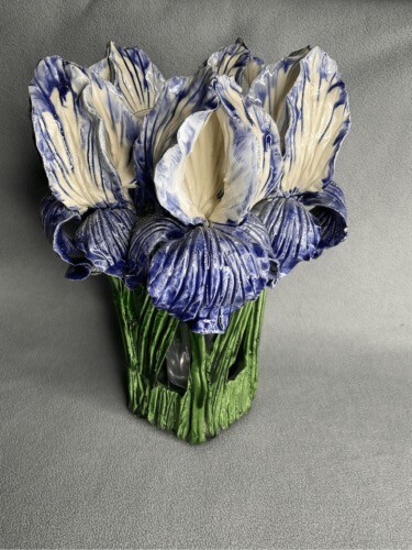 Avatar Keramik handgefertigt Iris signiert geformte Keramik Vase Majolika Garten 11"T - Bild 14 von 15