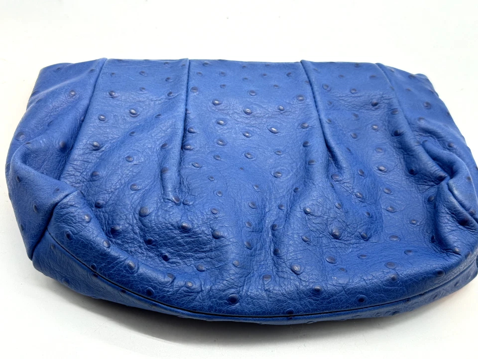 Furla Blue Ostritch Leather Clutch Bag Zipper Womens - Image 3 of 4