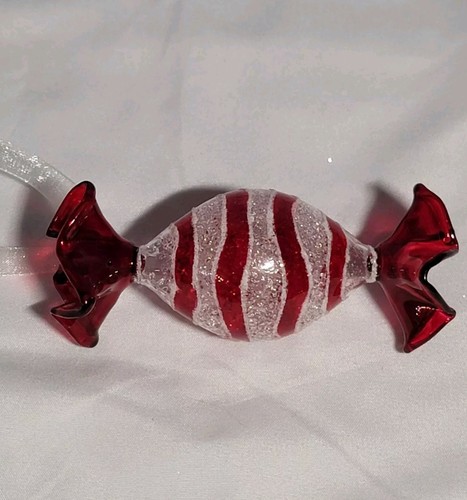 Blown Glass Wrapped Peppermint Candy Stripe Christmas Tree Ornament 3.75"