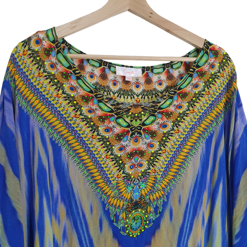 Camilla OS Blue Yellow Meltemi Breeze Silk Embellished Maxi Kaftan Dress - Picture 10 of 13