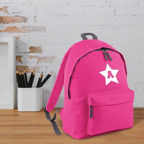 Personalised School Backpack in Fuchsia With Initial For Kids Back To School - Picture 6 of 6