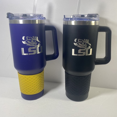LSU Tigers Great American Products 40 oz Travel Mug Yellow Purple Black Lot Of 2