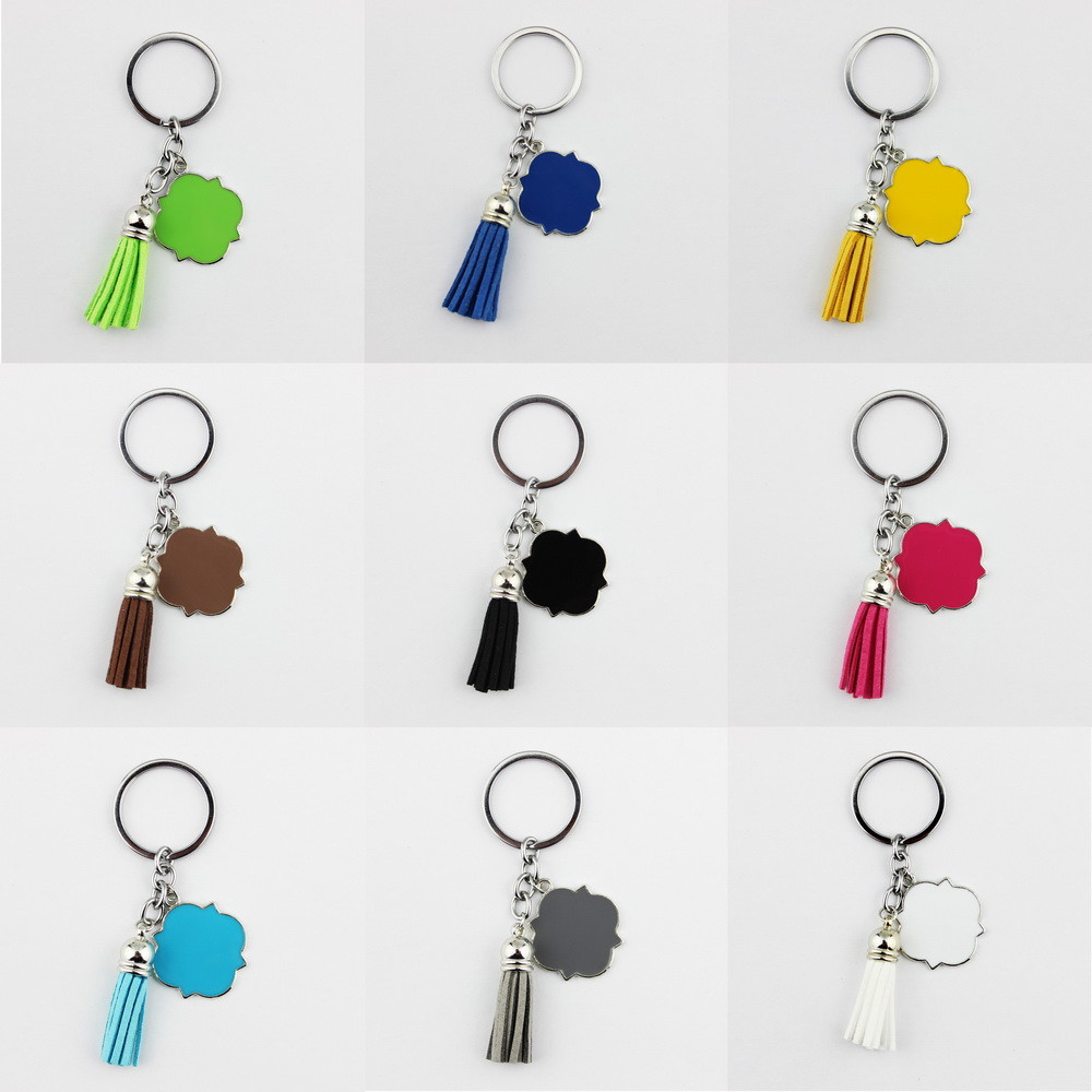 Enamel Disk Blank Monogram Key Ring Velvet Leather Tassel Bag Car Key ...