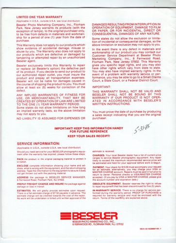 Analizador de color Beseler PM2L manual de instrucciones genuino / guía en inglés - Imagen 2 de 10