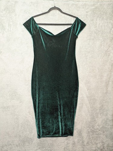 Green velvet dress Size 10 bardot sweetheart off shoulder dark romance pinup - Picture 5 of 12