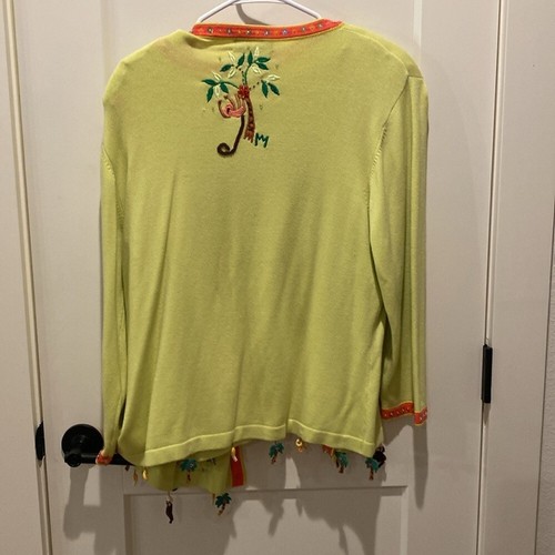 Berek Ladies Cardigan w/Tank. Lime Green w/Monkey’s/Trees Embroidered All Over - Picture 6 of 9