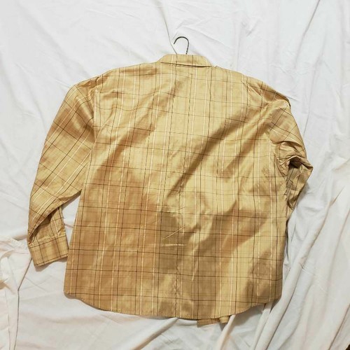 Vtg Ellen Tracy Womens Button Down Silk Blouse Shacket NYE Gold Plaid Shiny 20 - Picture 2 of 5