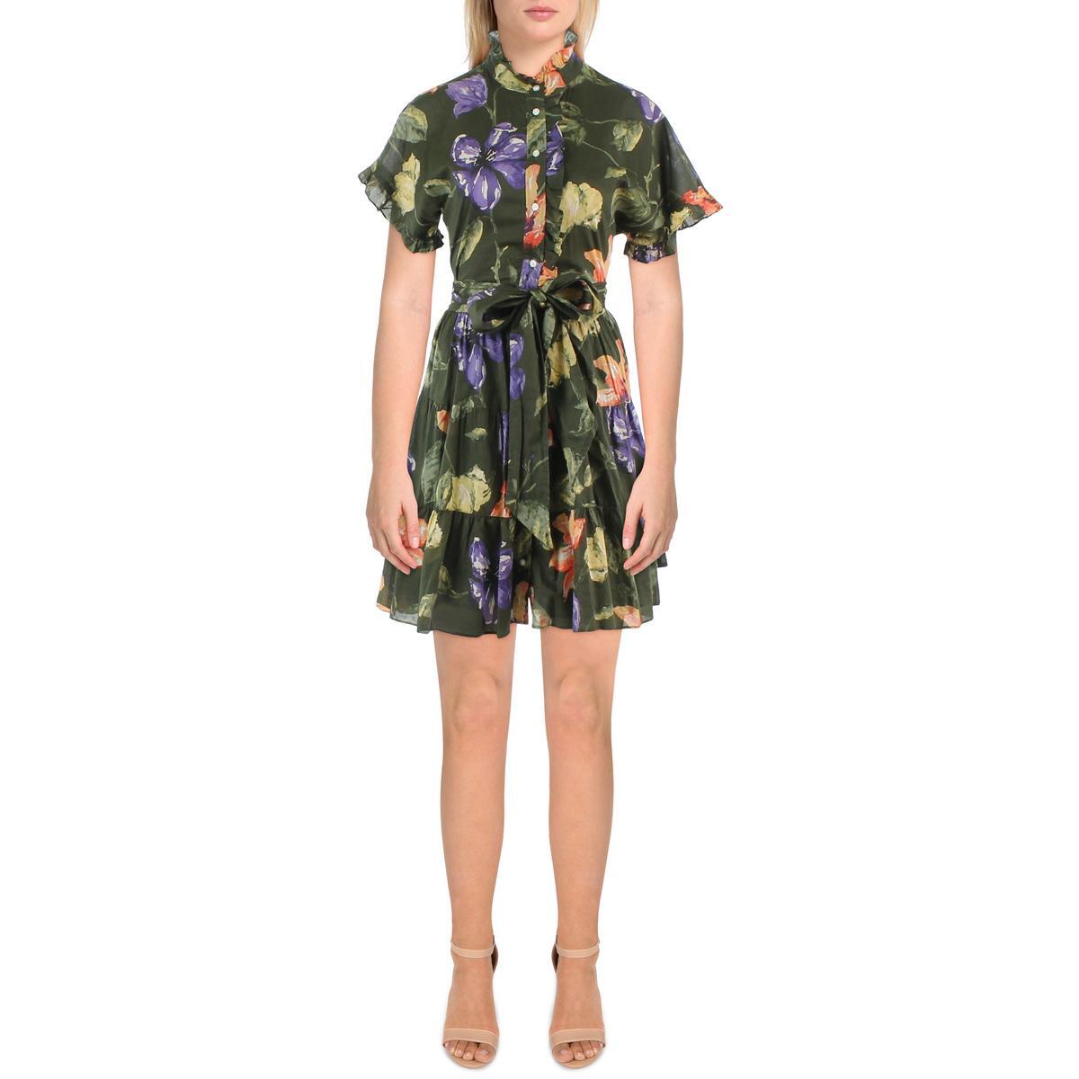 Lauren Ralph Lauren Женская зеленая хлопковая рубашка с цветочным принтом Athletic 6 BHFO 4660