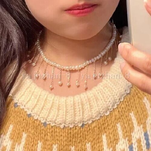 Bright 17" Single Strand Natural AAA+ Akoya White Real Pearl Necklace 14k Gold P - Picture 2 of 5