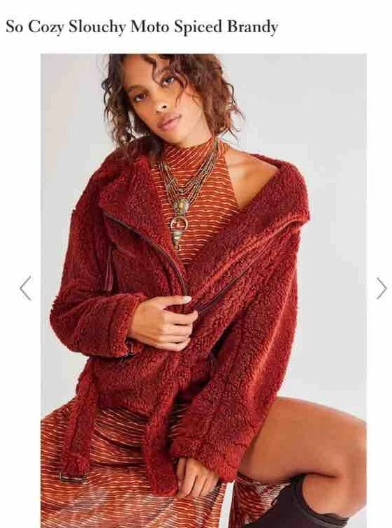 Chaqueta Abrigo Mujer Talla M Cinturón Free People So Acogedora Slouchy Moto Forrada de Piel Sintética