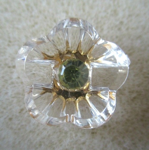 10 X 15MM CLEAR ACRYLIC GOLD & CRYSTAL BLOSSOM FLOWER BACK HOLE SEW ON BUTTONS - Picture 3 of 4