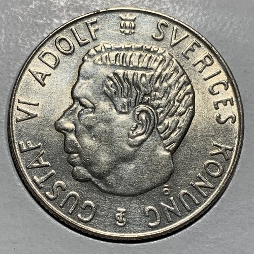 1956 SWEDEN King GUSTAV VI ADOLF Krona Silver SWEDISH Coin Coat of Arms - Picture 5 of 7