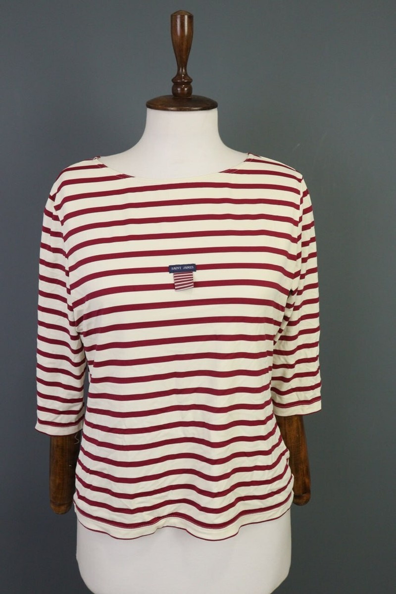 Saint James Multicolor Stripe 3/4 Sleeve Stretch Top Shirt Size