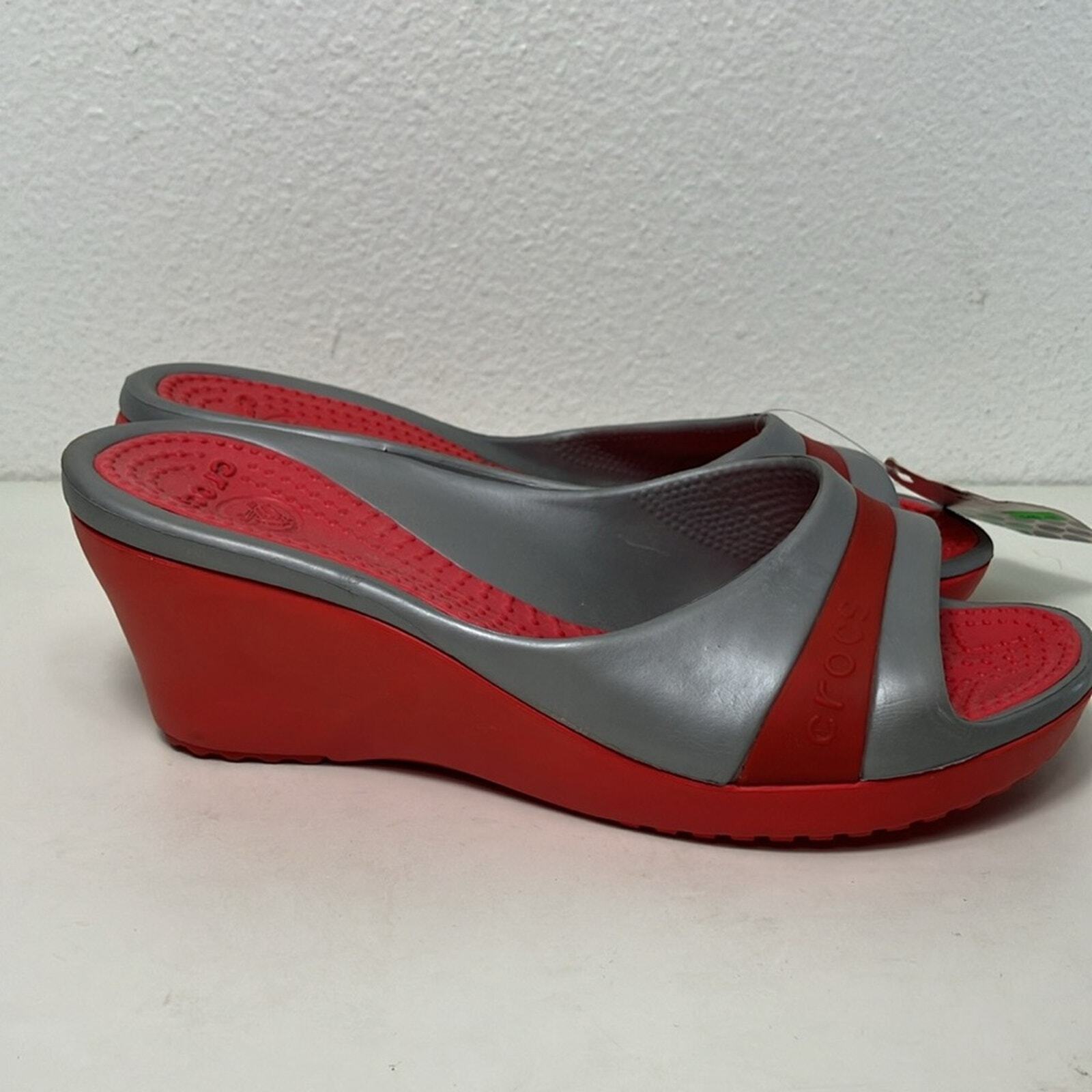 CROCS Sassari Red/Grey Slip-On Open Toe Wedge San… - image 4