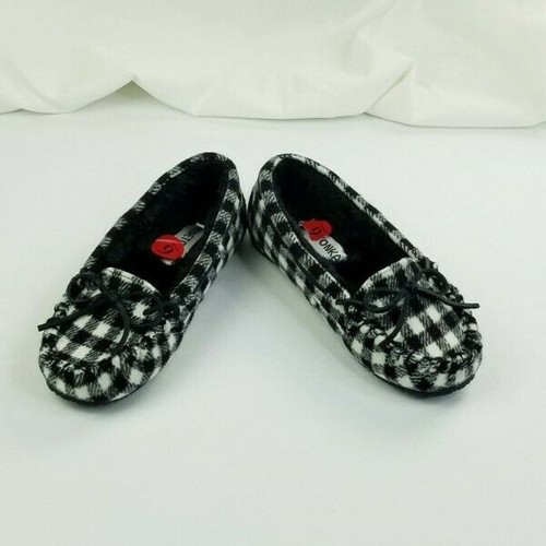 Minnetonka 6M Women's Black White Check Flannel Moccasin Faux Fur Slippers 44246 - Picture 9 of 12