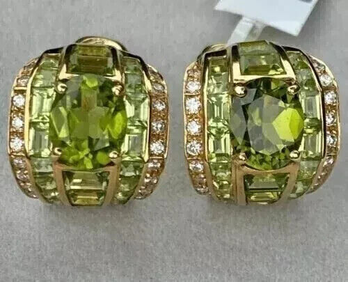 Art Deco Style Peridot 3Ct Created Huggie Hoop Earrings 14K Yellow Gold Finish - Picture 1 of 6
