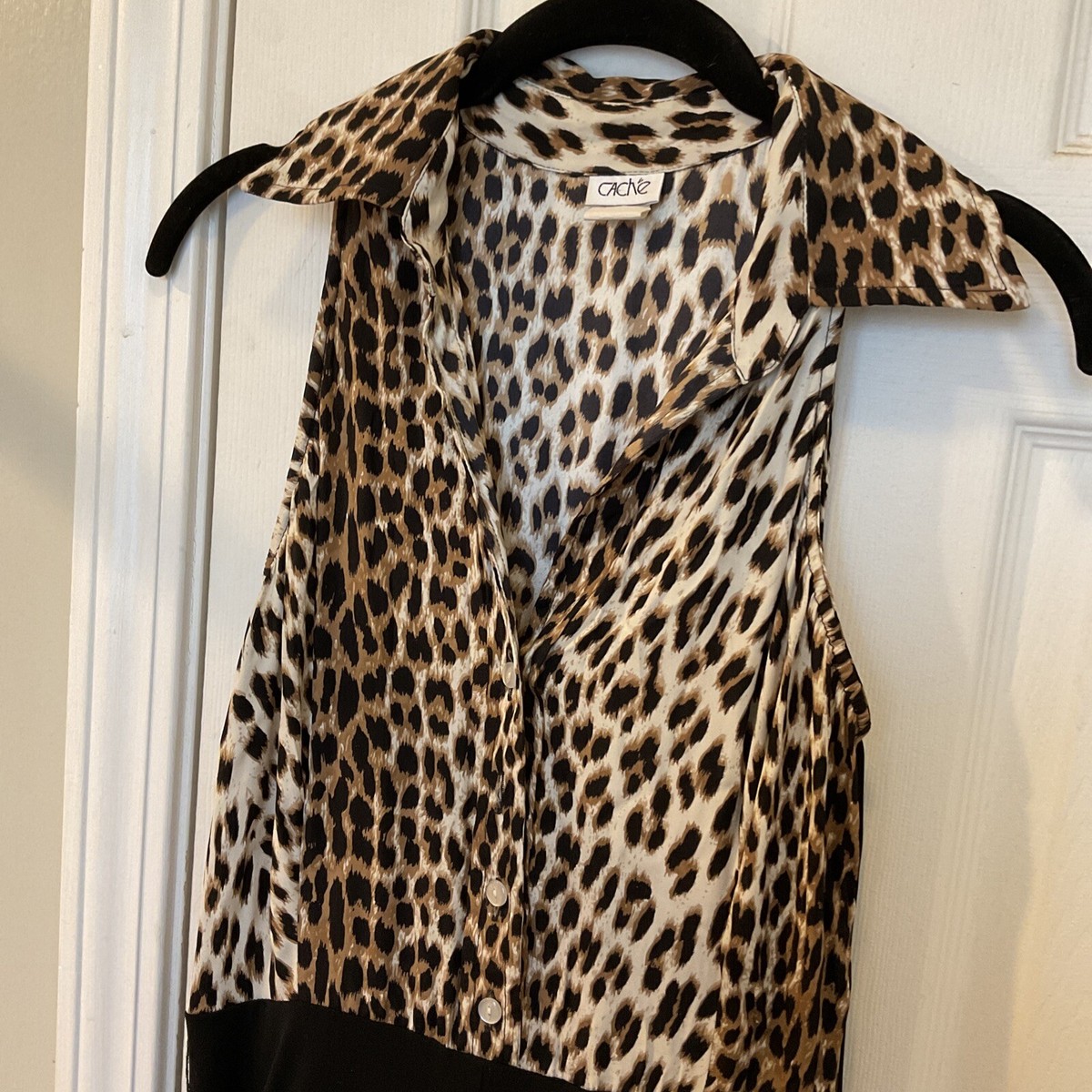 Cache Women Leopard Brown Black Sleeveless Sexy Dress Sz Small