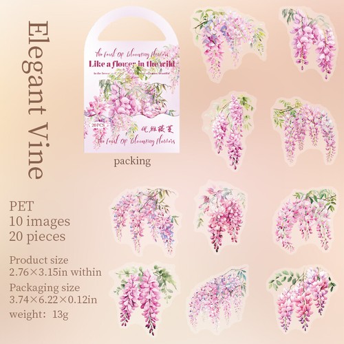 20Pcs Flowers Blooms PET Stickers Bullet Journals Planner Scrapbooking Crafts - Picture 13 of 31