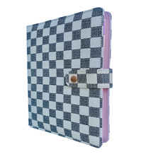    Luxury Checkered A6 Agenda Binder Planner Journal Notepad Gift White/Beige