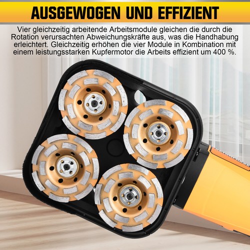 Betonschleifer mit 4 x Schleiftopf Mauerfräse Putzfräse 3800W Sanierungsfräse DE - Bild 8 von 8