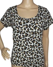 Sweet Top Womens Sz Large Animal Print knit scoop neck brown beige black t-shirt