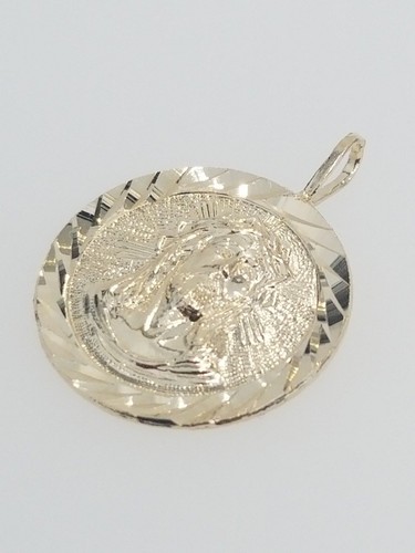 Real 14k Yellow Gold Jesus Head Face Round Pendant Charm 20" Cuban Chain - Picture 7 of 12