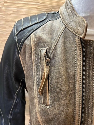 Harley Davidson Jacket Womens Small Distressed Leather HD Riding Black Brown - Picture 5 of 11
