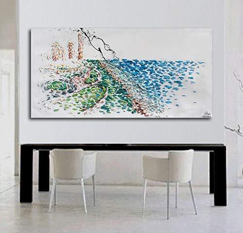 City skyline over the sea Painting 67" Skyline cityscape original oil painting - Picture 5 of 5