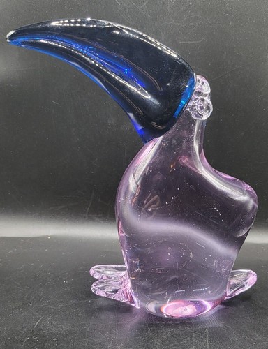 2 Murano Glass Toucan Bird MCM Sculpture Colbalt Blue Beak Figurine Paperweight - Picture 10 of 23