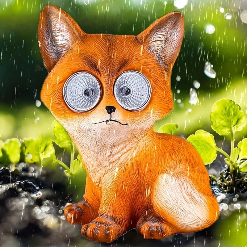 Estatua de jardín de zorro solar 4 piezas luz LED luciérnaga vidrio jardín patio decoración del hogar Foto 3 de 4