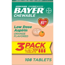 Bayer Chewable Aspirin Regimen Low Dose Pain Reliever Tablets 81mg Orange 108CT+