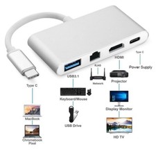 Type C to HDMI 4K TV w RJ45 Ethernet Lan Network Card USB 3.0 USB-C to Laptop PC