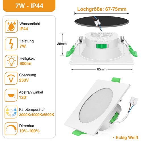 1-12er 68mm LED Einbaustrahler Flach Dimmbar 3CCT Deckenspot Panel Leuchte Lampe - Bild 20 von 31