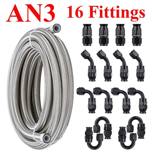 16FT/5M 3AN 4AN 6AN 8AN E85 Stainless Steel PTFE Fuel Hose Oil Line 16 Fittings - Foto 15 di 22