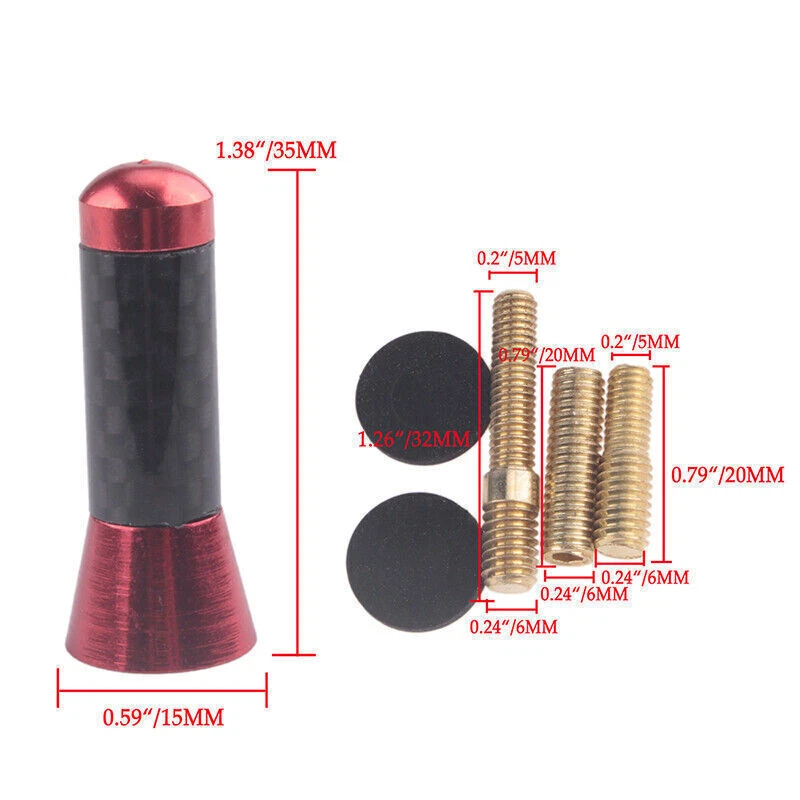 3,5 cm Tornillo Coche Radio Corto Rechoncho Antena con Tornillos Kit Accesorios Set Rojo Foto 2 de 4