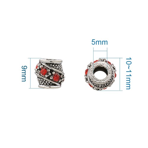 50 Stck. Tibetische Legierung Strass Europäische Perlen Großes Loch Fass Charms 10 ~ 11x9mm - Bild 2 von 10