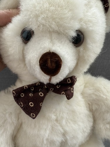 Vintage alter creme GOLDENER BÄR süßer Teddybär weiches Plüschtier braune Schleife Pfoten selten - Bild 4 von 7