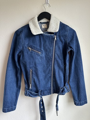 Gap Denim Jacket Women's XS Sherpa Lined Belt Buckle Blue 1969 - Picture 8 of 17