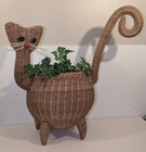 New ListingWhimsical Cat Shaped Rattan Wicker Basket Plant Holder Catch-all Vintage Boho Ch