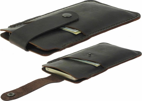 HANDCRAFTED SLEEVE WITH CARD POCKET GENUINE LEATHER CASE COVER FOR MOBILE PHONE - Picture 7 of 12